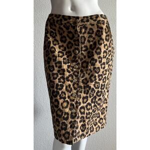 Ralph Lauren Cheetah Print Linen Blend Button-Front Pencil Skirt 14